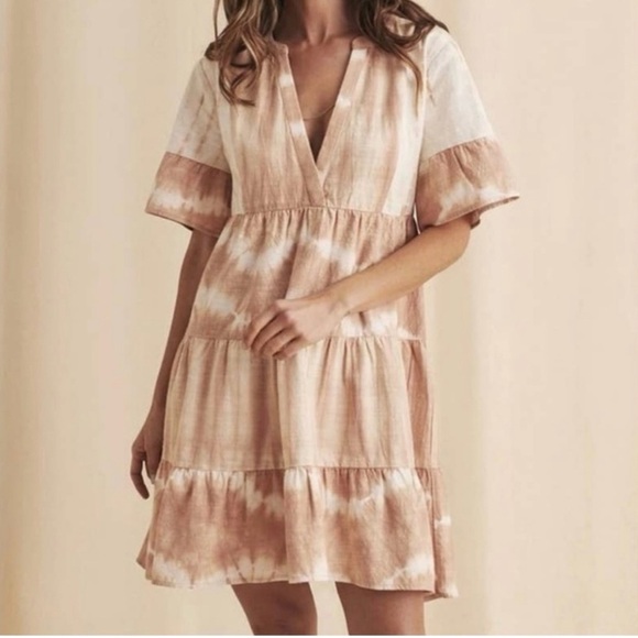 FAHERTY Boho Tie-Dye V-Neck Dress in Cinnamon - Picture 1 of 7